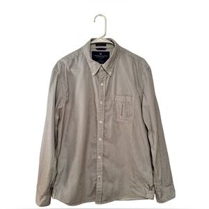 American Eagle Men’s White Gray Stripe Button Down Shirt Vintage Fit Size Large